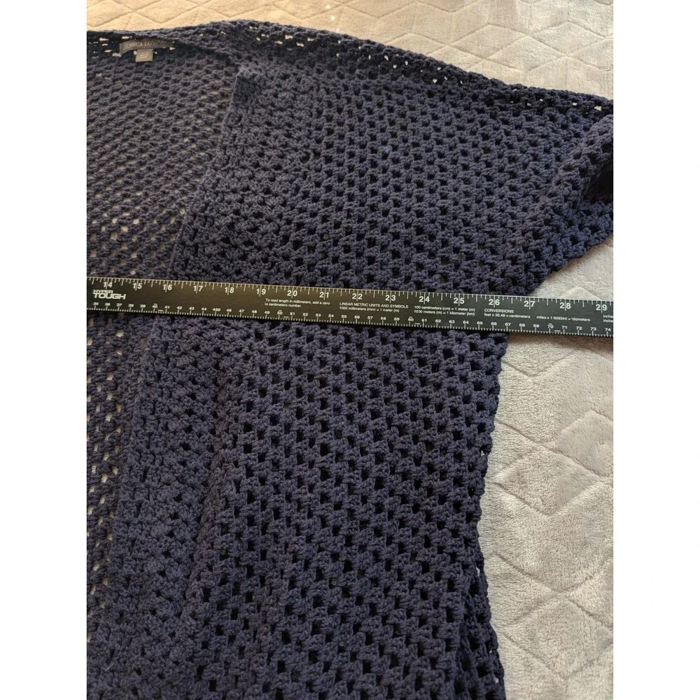 Jessica London Navy Open Knit Crochet Cardigan Cottage Shawl Oversized 26/28